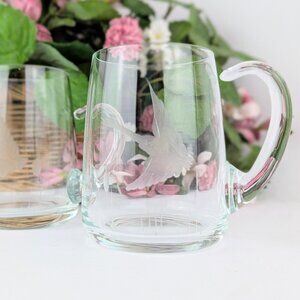 Pair of Vintage Handblown Glasses with Etched Bird Goose Duck Waterfowl Wildlife